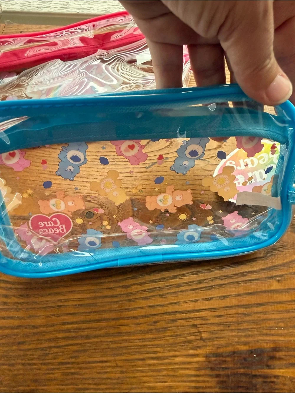 Care Bears Clear Pink and Blue Kids Cosmetic/ School Bags Set Set of 4